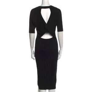 HOUSE OF HARLOW 1960 Crew Neck Midi Length Sweater Dress Open Back Black Medium